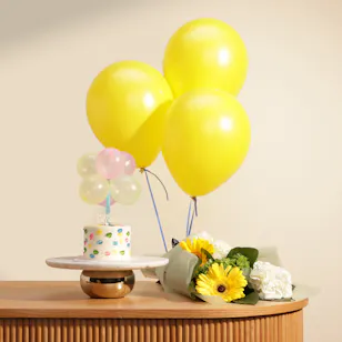 Sweet Atelier Small Birthday Cake | Bright Flower Bouquet