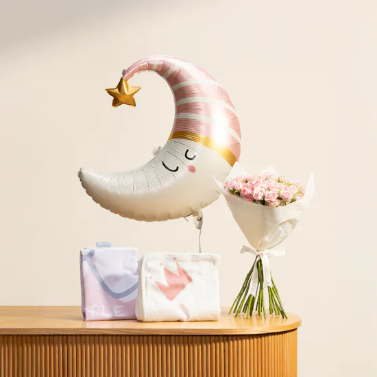 Hedeya Baby Girl Gift Set | The Party Station Balloon and Flowers