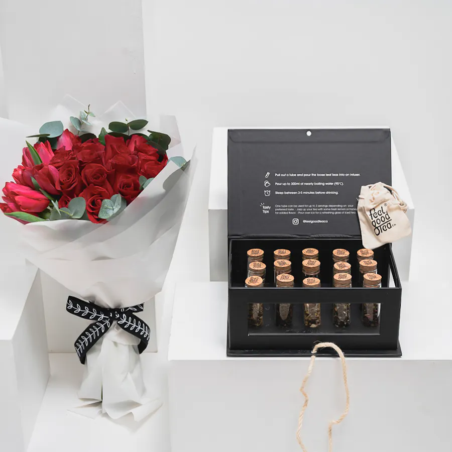 Feel Good Tea Black Discovery Box | Red Blooms Bouquet 3