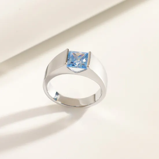 Floward Aqua Marine Silver Unisex Ring | Size 7
