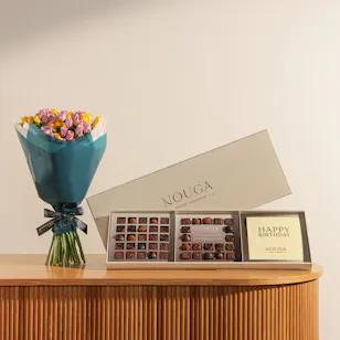 Nouga Happy Birthday Bonbons Chocolates Classic Trio Box | Happiness Flower Bouquet