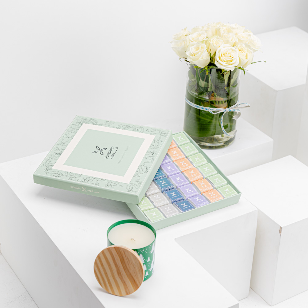 شوكولاتة فلاورد  | ورد وشمعة السنة الجديدة