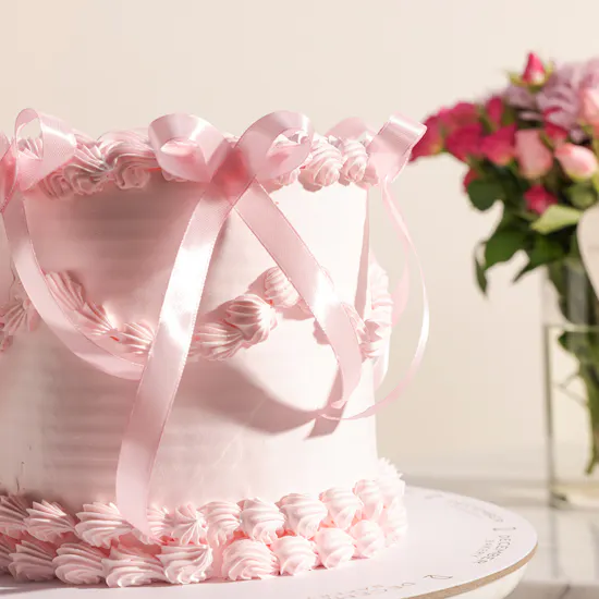 December Cake Pink Ribbon Cake | Bright Flowers and Balloon