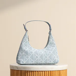 Calvin Klein Allover Emblem Logo Denim Shoulder Bag