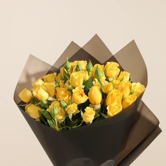 Ghazl Chocolatier Happy Birthday Mini Box | Yellow Baby Rose Bouquet