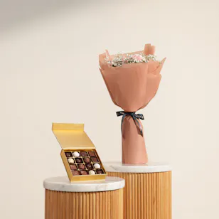 Bateel Gold Palm Assorted Truffles Small Box | Blush Elegance Flowers Bouquet 