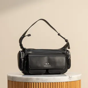 Armani Exchange Large Black Multi Pocket Shoulder Bag