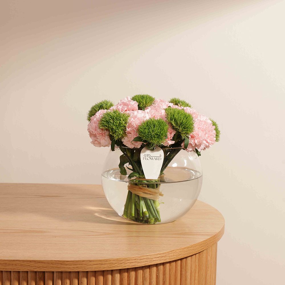 كارنيشن وردي | مزهرية زجاج