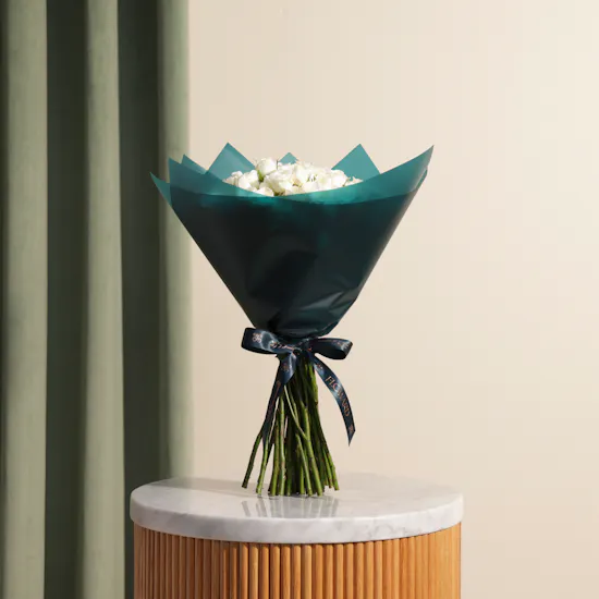 Royal White Baby Rose Bouquet | 35 Flowers