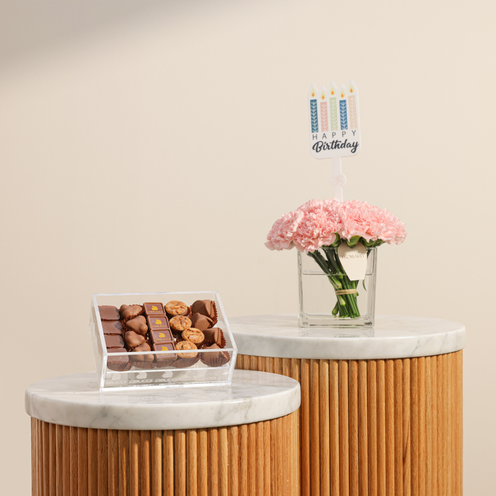 صندوق شوكولاتة من ابوتشي | مزهرية زهور يوم ميلاد سعيد