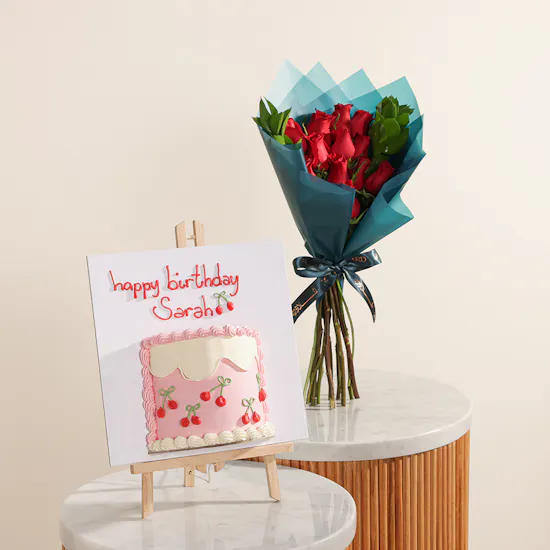 Floward Cherry Blossom Personalized Birthday Half Portrait Cake | Tender Romance Flowers