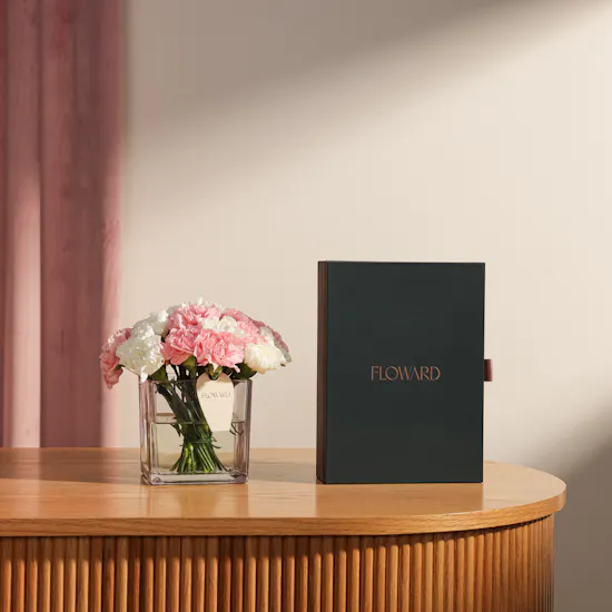 Floward Card 100 KWD and Chocolate Box | Delicate Blush Flowers