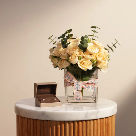 Kooheji Jewellery Rose Gold Heart Earrings | Lovely Flowers Vase
