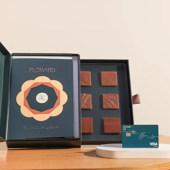 Floward Card 100 KWD and Chocolate Box | Delicate Blush Flowers
