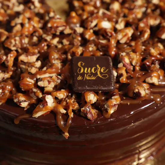 Sucre De Nada Pecan and Salted Carmel Chocolate Cake | Sunrise Flowers Vase
