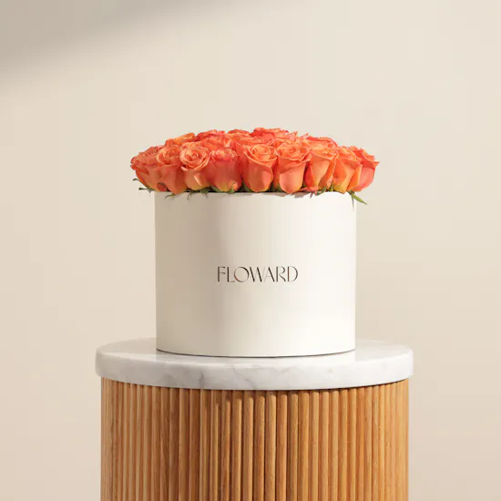 Sunlit Orange Rose Box | 55 Flowers