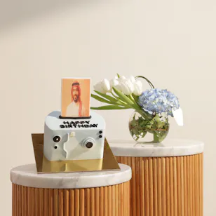 Floward Personalized Photo Blue Camera Cake | Sky Beauty Flower Vase
