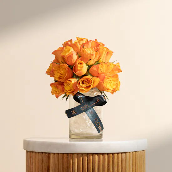 Shiny Orange Roses Vase