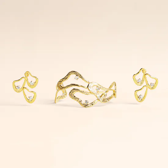 Lynyer Celestial Whispers Trip Drop Gold Plated Bracelet and Earrings Set