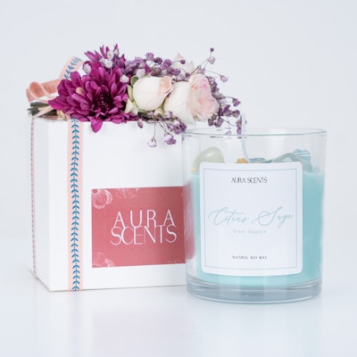 Aura Scents Citrus Sage Candle with Flowers