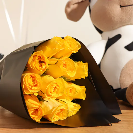 Floward Baby Cow Plush | Yellow Radiance Bouquet
