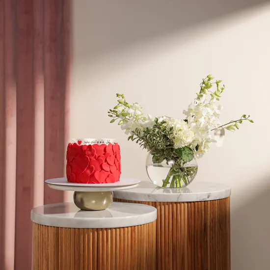 December Cake Red Hearts Customized Cake | Blush Aura Flowers