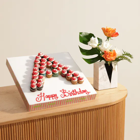 Helen's Bakery Personalized Letter Birthday Mini Cupcakes | Sunlit Breeze Flower Vase