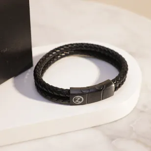 Zus Double Black Leather Wristband Zus Double Black Leather Wristband