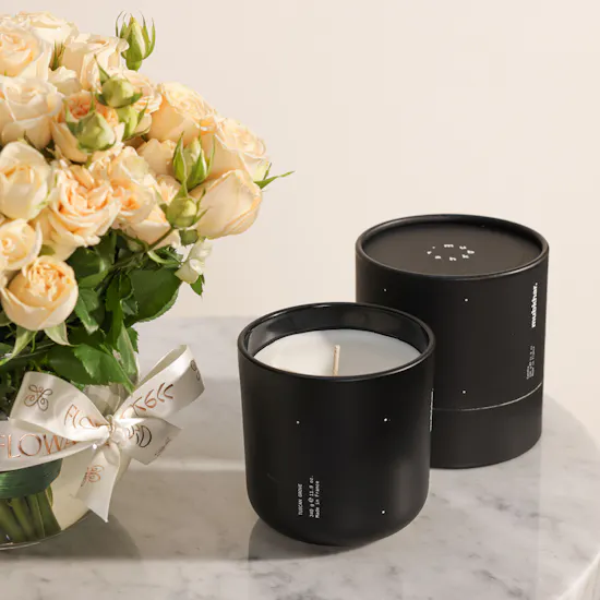 Mubkhar Tuscan Grove Candle | Peach Baby Roses Vase