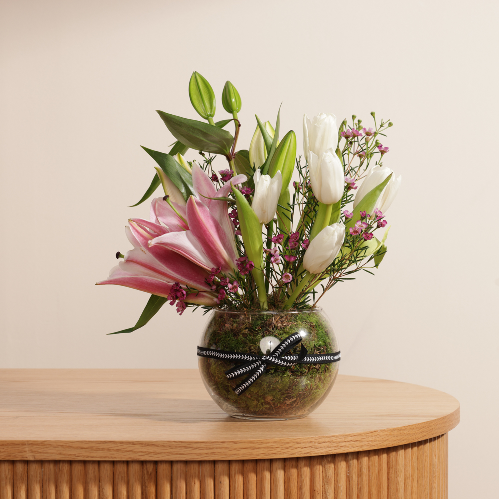 توليب و ليليوم | مزهرية زجاج