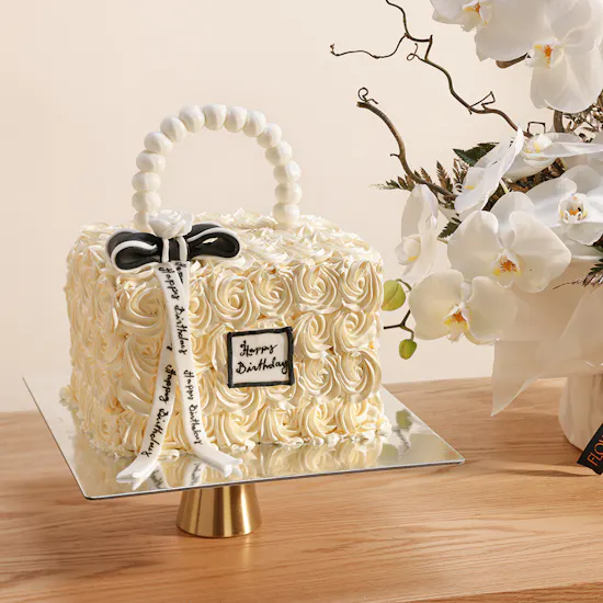 Floward Happy Birthday Bag Shape Cake | White Flowers