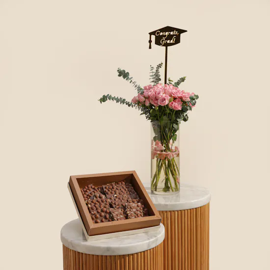 Ghazl Chocolatier Hazelnut Chocolate Slabs Box | Congrats Grad! Flower Vase
