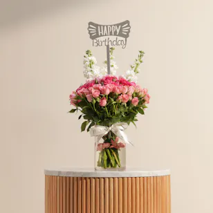 Charming Happy Birthday Flowers Vase