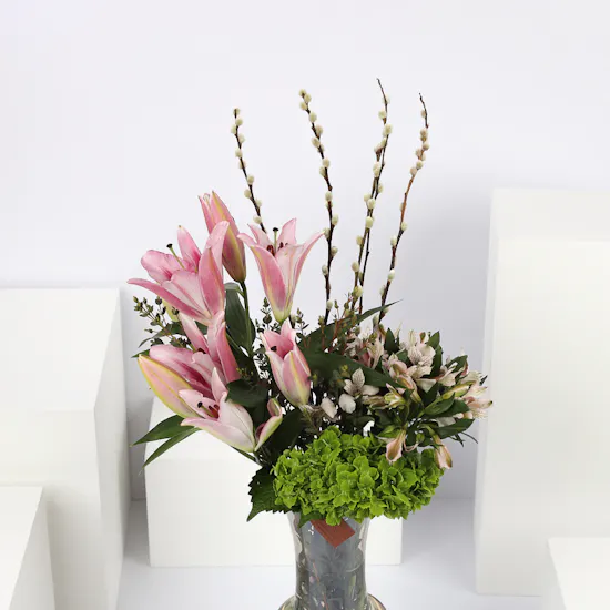 6 Pink Alstroemeria | Glass Vase