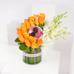 Bostani Floral Chocolates Box | Orange Roses Bostani Floral Chocolates Box | Orange Roses