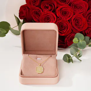 Floward Letter L Gold Plated Silver Necklace | Red Roses Bouquet
