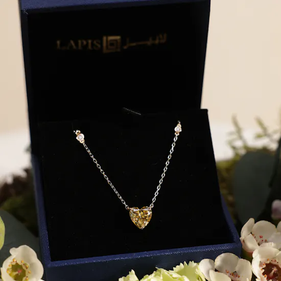 Lapis Yellow Heart Stone Diamond Necklace | Astounding Flower Box