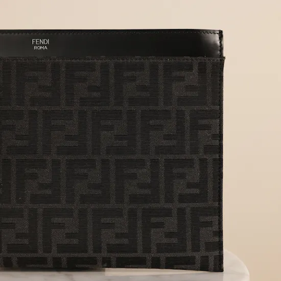 Fendi FF Men's Black Jacquard Flat Medium Pouch