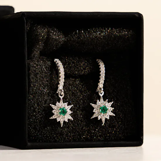 Felizmoda Silver Earrings with Green Zircon Stone