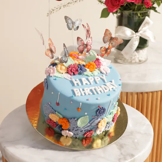 Floward Butterfly Birthday Cake | Enchanting Flower Vase and Balloons