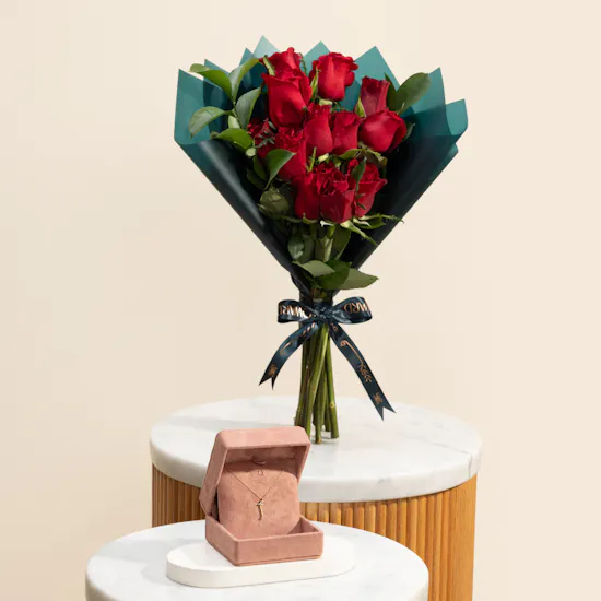 Siran by Iram Gold and Diamond Letter Alef Necklace | Roses of Love Bouquet