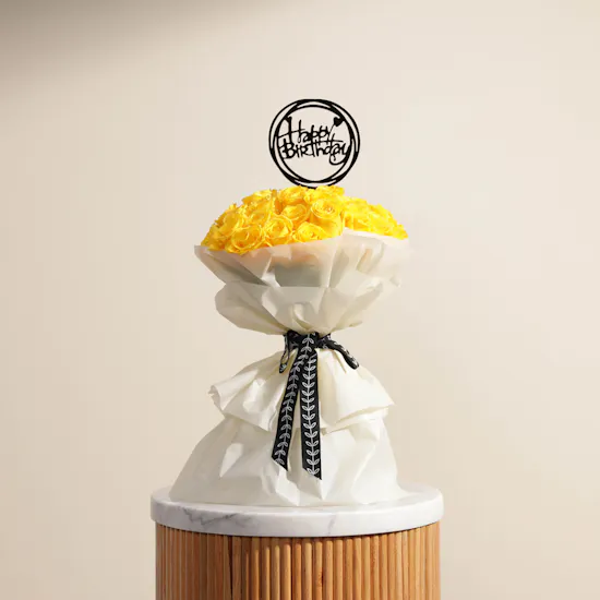 HBD Yellow Roses | White Wrap