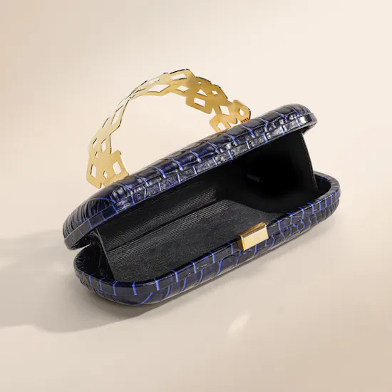 Rula Galayini Waltz Royal Blue Lizard-Print Women's Clutch