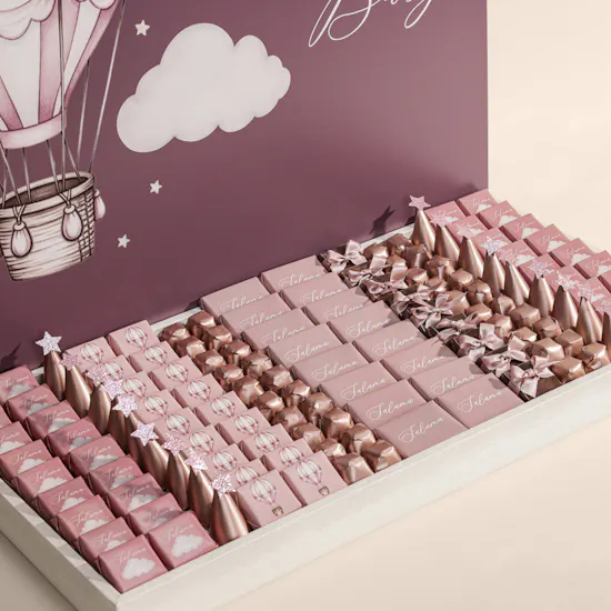 Le Chocolatier Dubai Personalized Welcome Baby Hot Air Balloon Chocolate Tray