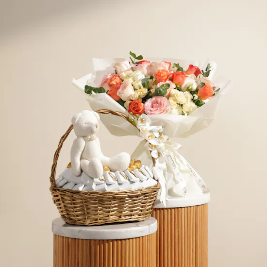 Le Chocolatier Dubai Baby Teddy Bear Chocolate Basket | Joyful Bouquet