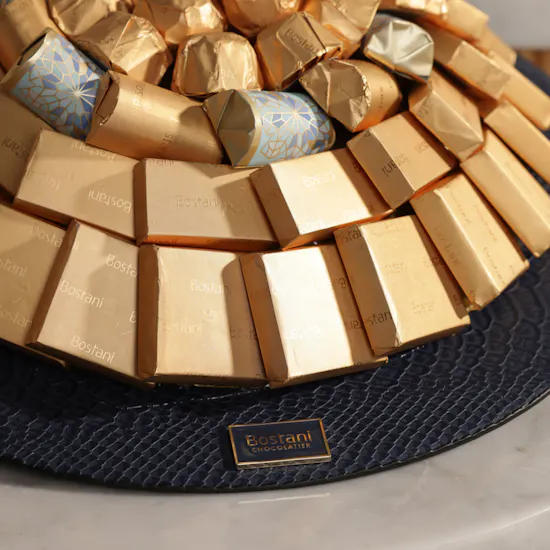 Bostani Assorted Chocolates Navy Leather Tray | Grand Flower Bouquet