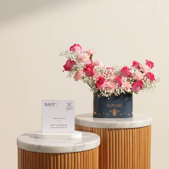 Raff by Paris Signature Manicure and Pedicure with Color Gift Voucher | Pink Joy Flower Box