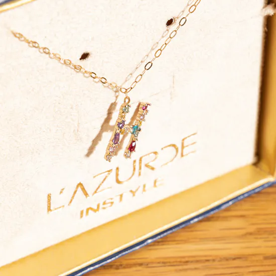 L'azurde Letter H Colored Stones Necklace