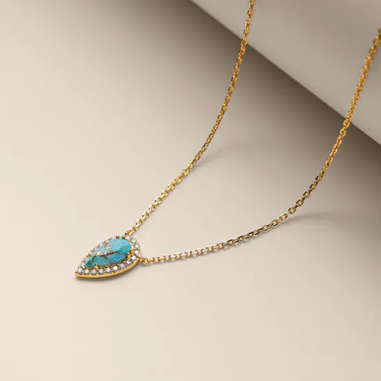 Velvet Desert Gold-plated Persian Turquoise Pendant Necklace