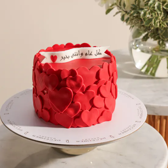 December Cake Red Hearts Customized Cake | Blush Aura Flowers